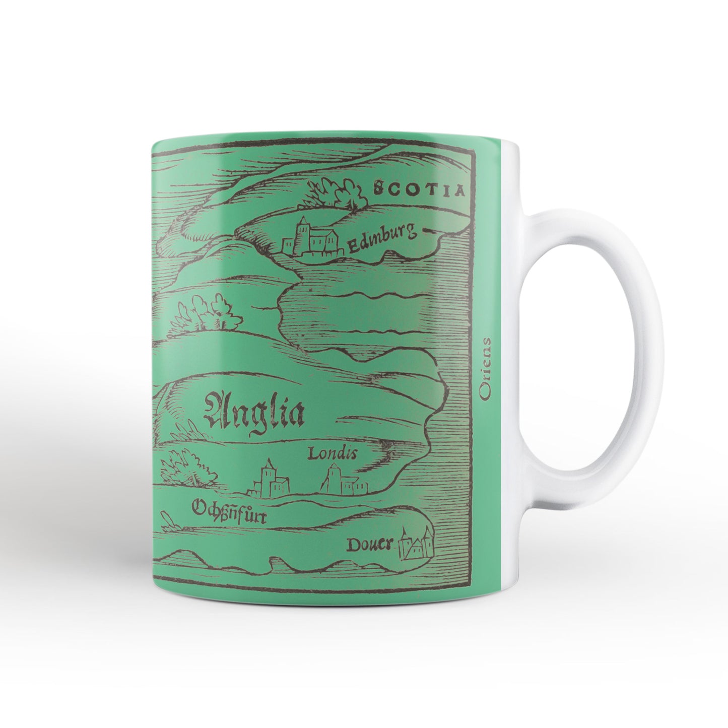 Green Britain Map Mug from The Cosmographia (1544) by Sebastian Münster, Leighton Library