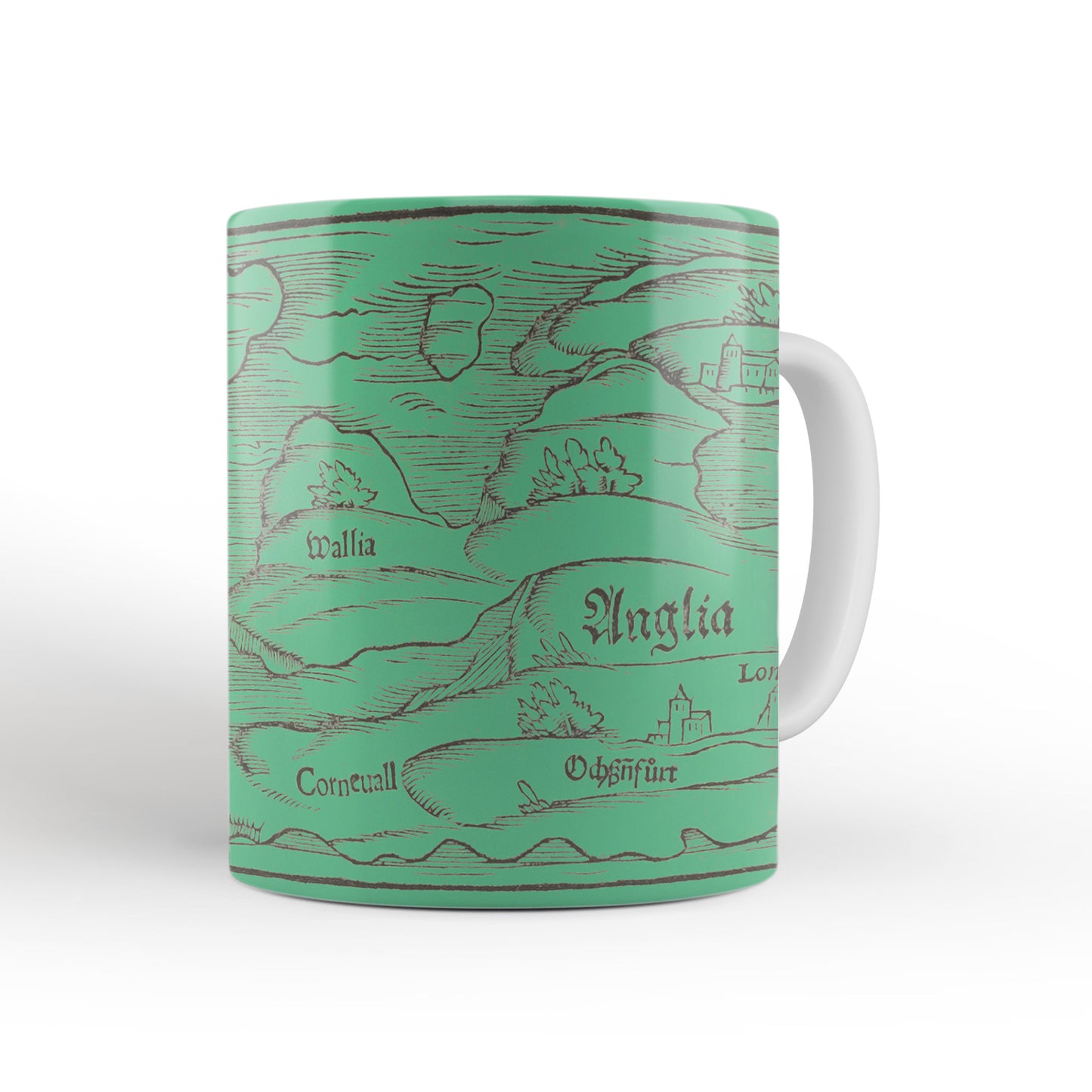 Green Britain Map Mug from The Cosmographia (1544) by Sebastian Münster, Leighton Library