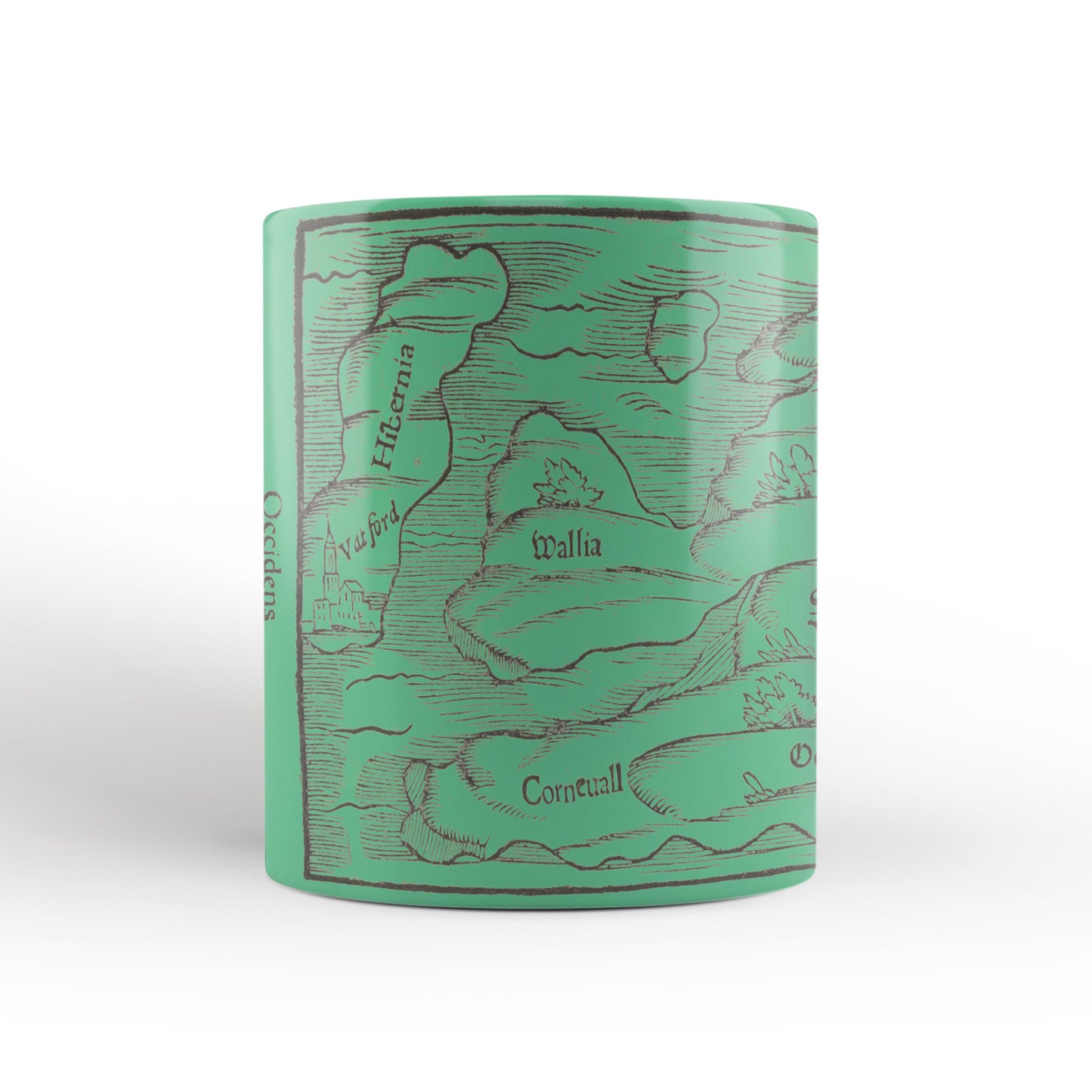 Green Britain Map Mug from The Cosmographia (1544) by Sebastian Münster, Leighton Library