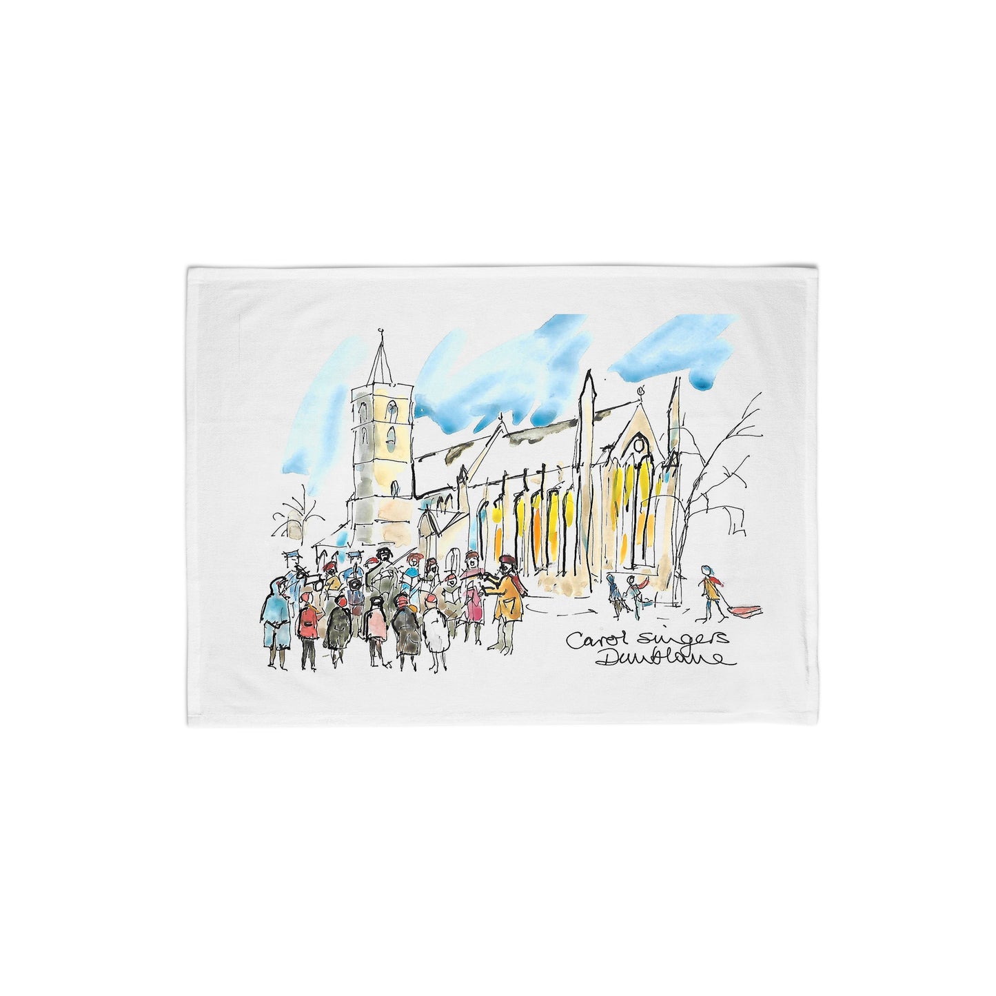 Carol Singers in Dunblane white tea towel