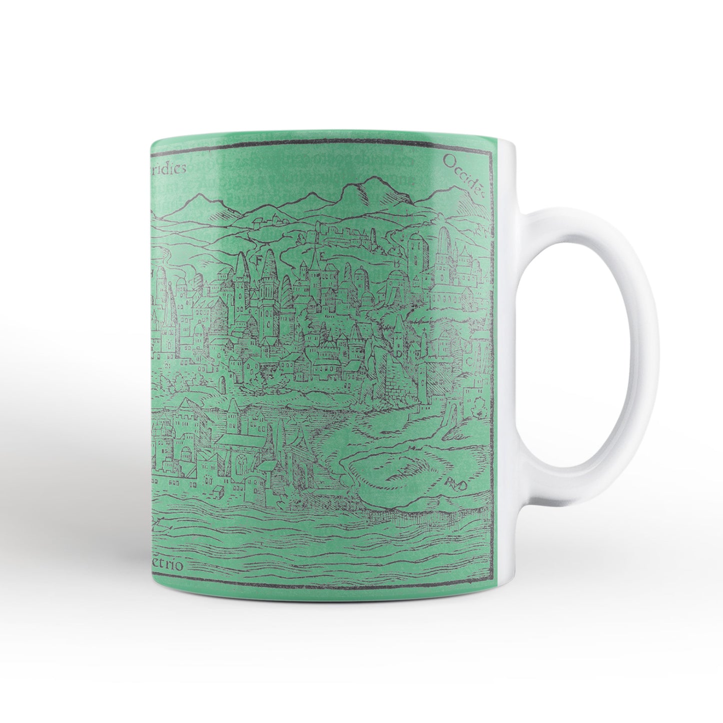 Green Edinburgh Mug from The Cosmographia (1544) by Sebastian Münster, Leighton Library