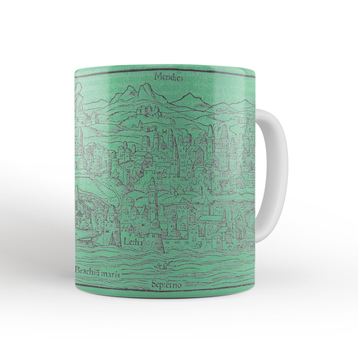 Green Edinburgh Mug from The Cosmographia (1544) by Sebastian Münster, Leighton Library