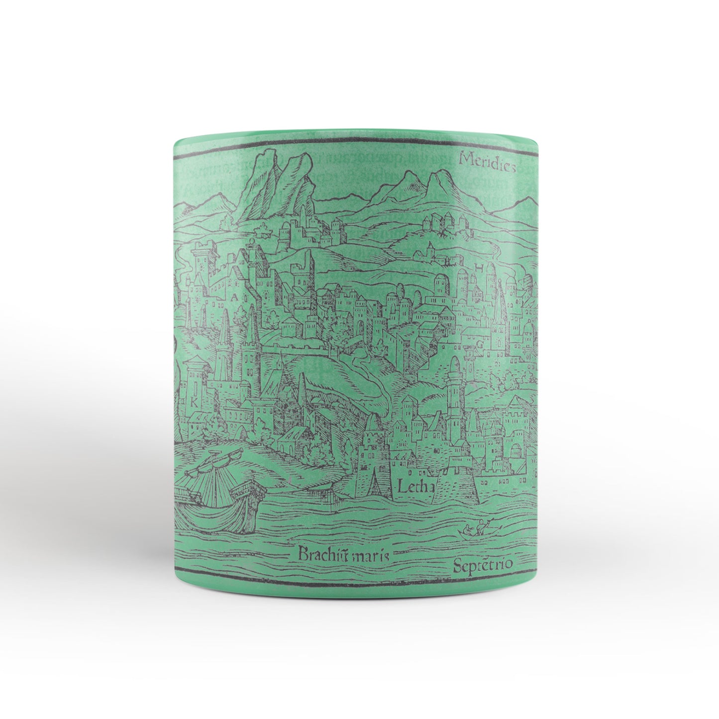 Green Edinburgh Mug from The Cosmographia (1544) by Sebastian Münster, Leighton Library