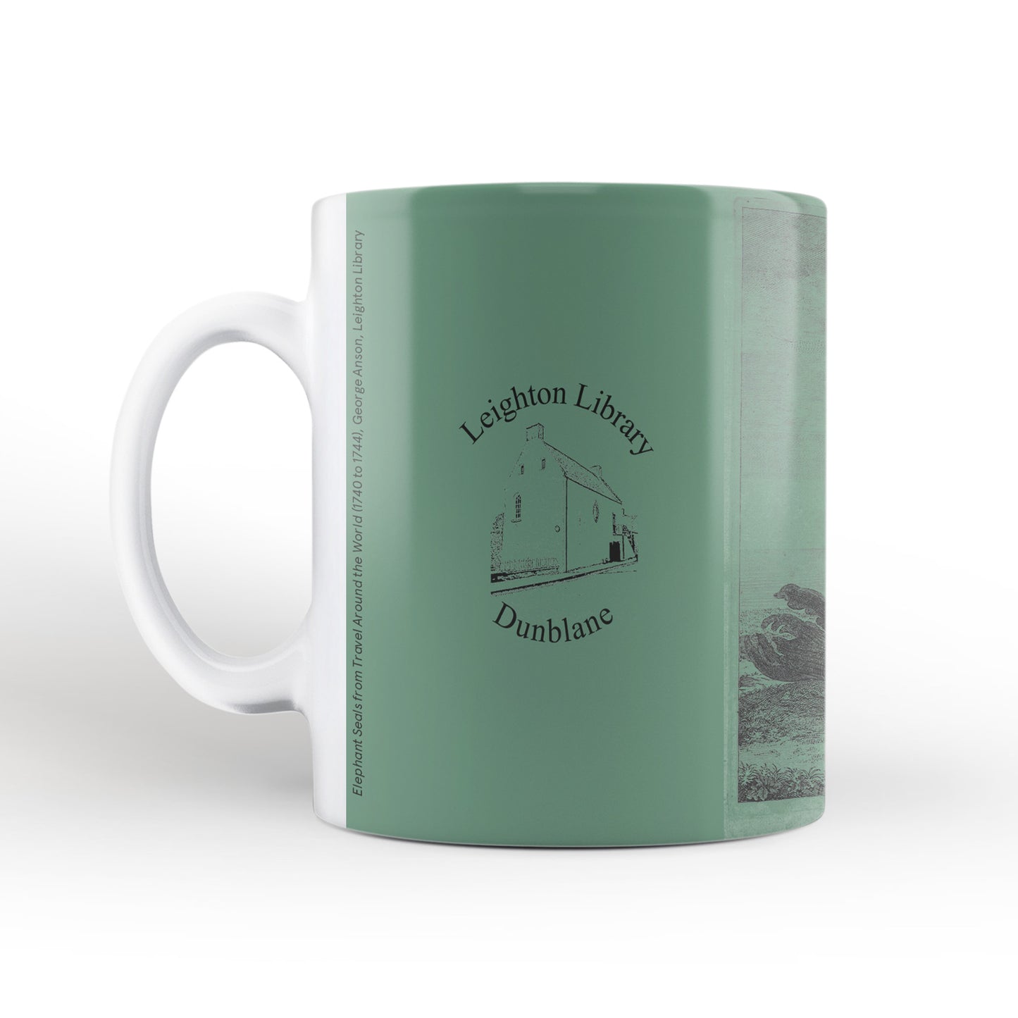 Green Elephant Seals mug from Travels Around the World (1740 to 1744), George Anson, Leighton Library