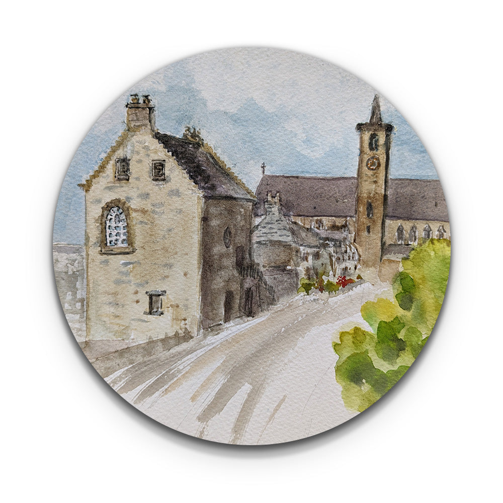 Leighton Library watercolour round coaster