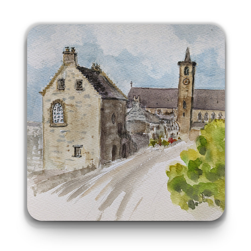 Leighton Library watercolour square coaster