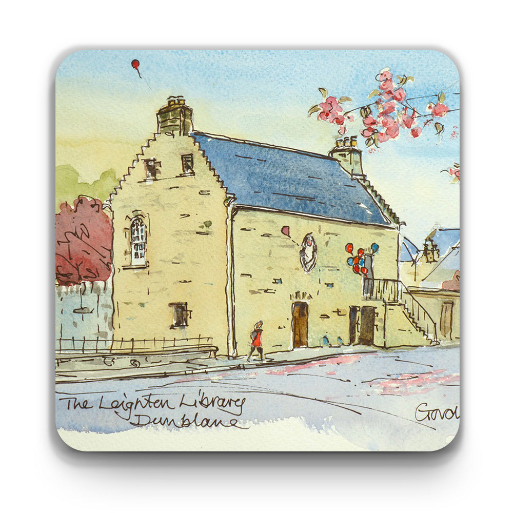 Leighton Library new watercolour square coaster