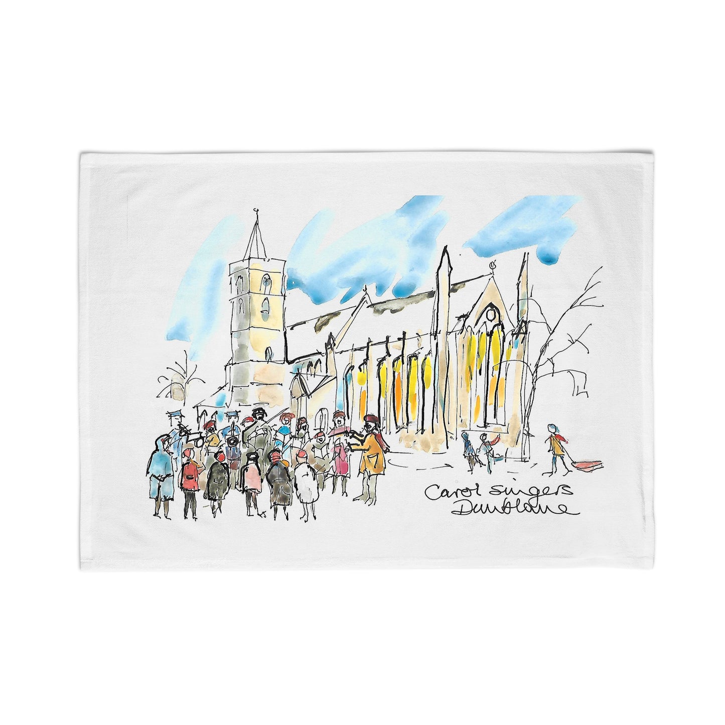 Carol Singers in Dunblane white tea towel