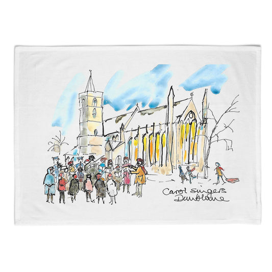 Carol Singers in Dunblane white tea towel
