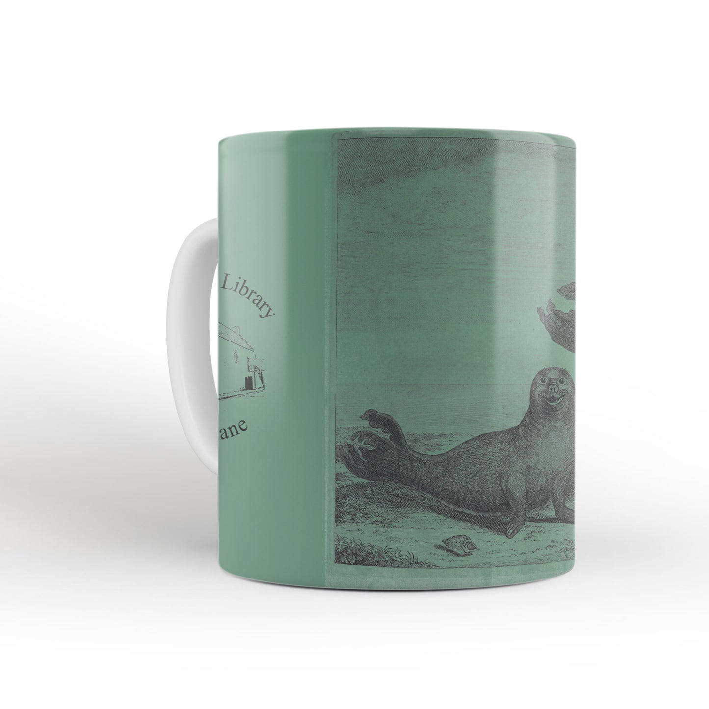 Green Elephant Seals mug from Travels Around the World (1740 to 1744), George Anson, Leighton Library