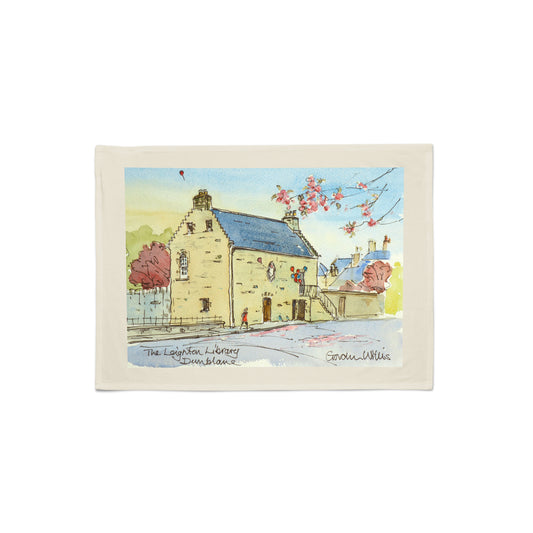 Leighton Library new watercolour natural tea towel
