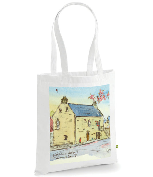 Leighton Library new watercolour white tote bag