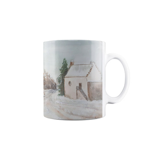 Snowy watercolour of Leighton Library mug