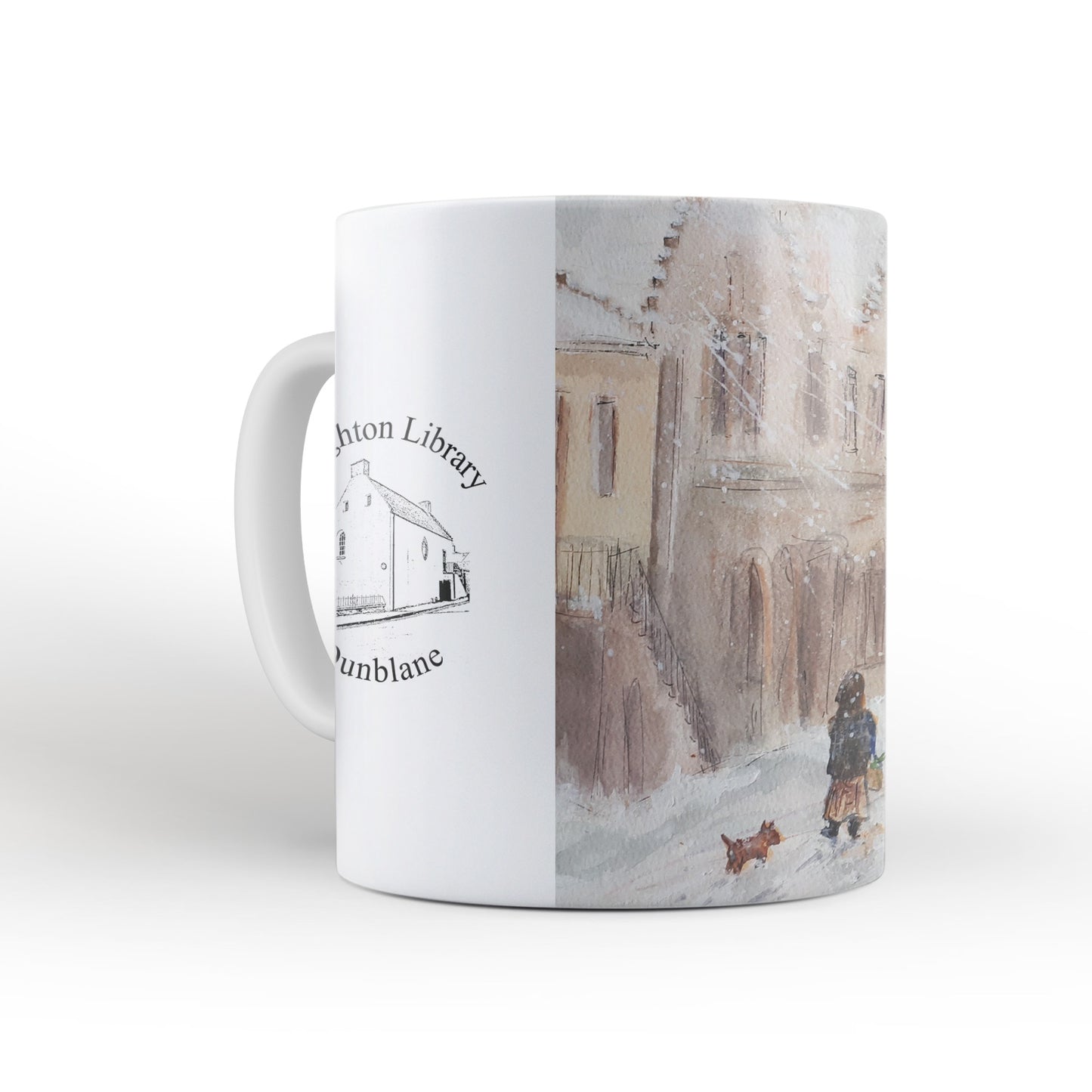 Snowy watercolour of Leighton Library mug