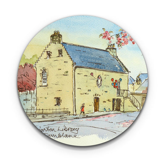 Leighton Library new watercolour round coaster