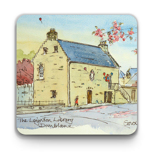Leighton Library new watercolour square coaster